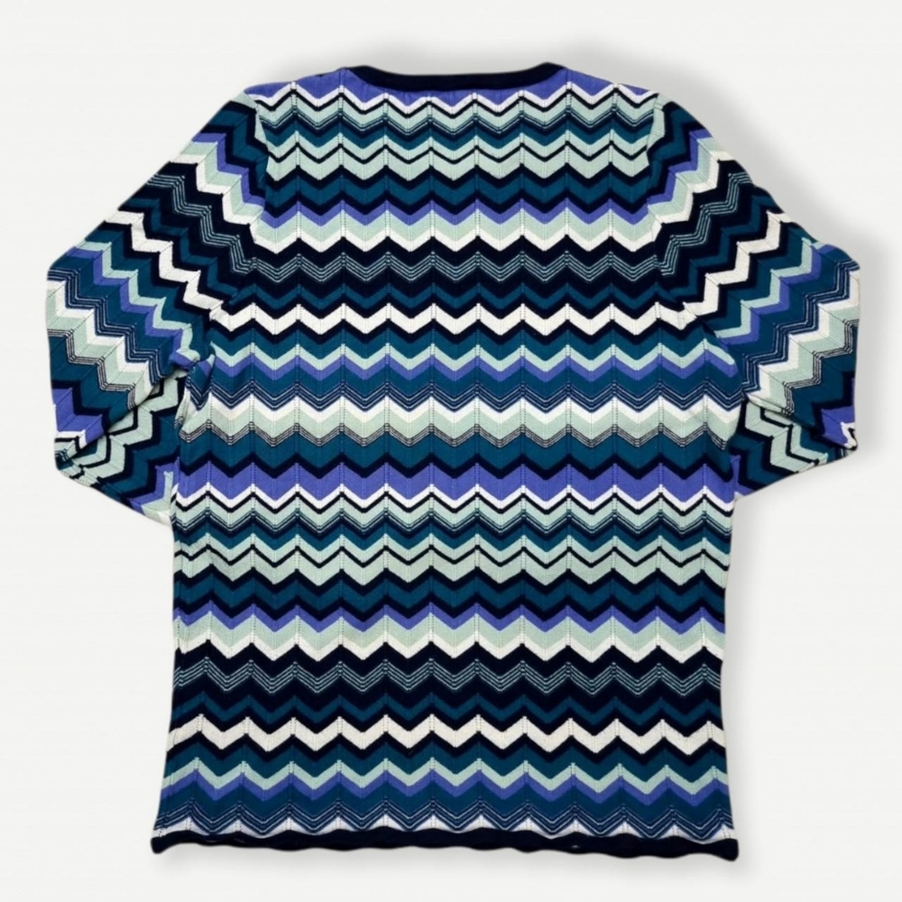 Vintage Jumper Retro Striped Knitted Top Knit Wavy Blue Funky Psychedelic Print - Picture 3 of 3